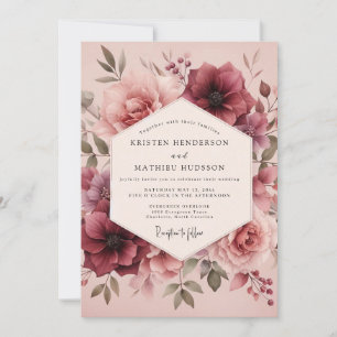 Convite Casamento Flor de Aquarela Borgonha