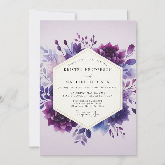 Convite Casamento Flor de Aquarela de Ámbar (Frente)