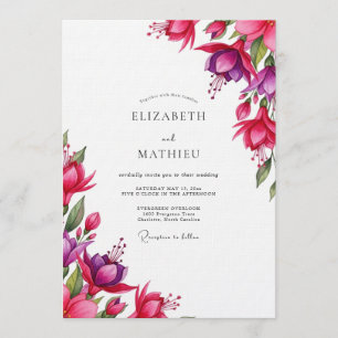 Convite Casamento Flor de Aquarela Fúcsia