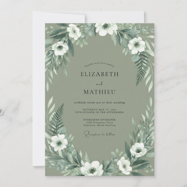 Convite Casamento Flor de Ar Com Verde Sage (Frente)