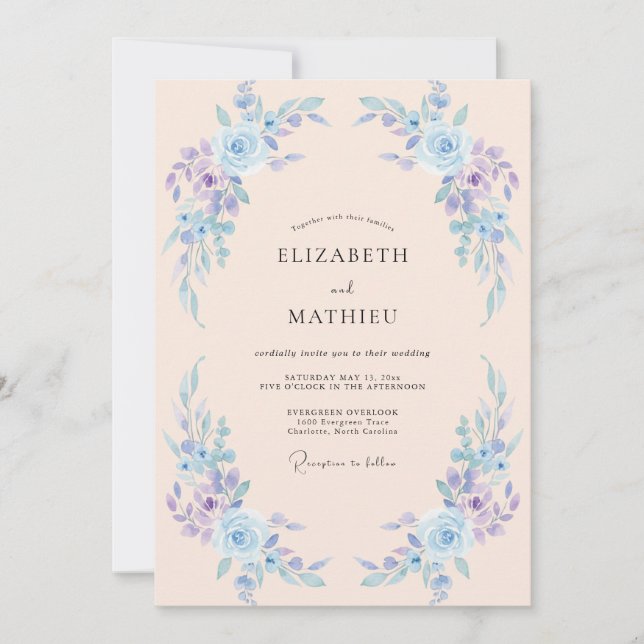Convite Casamento Flor de Ar Periwinkle (Frente)