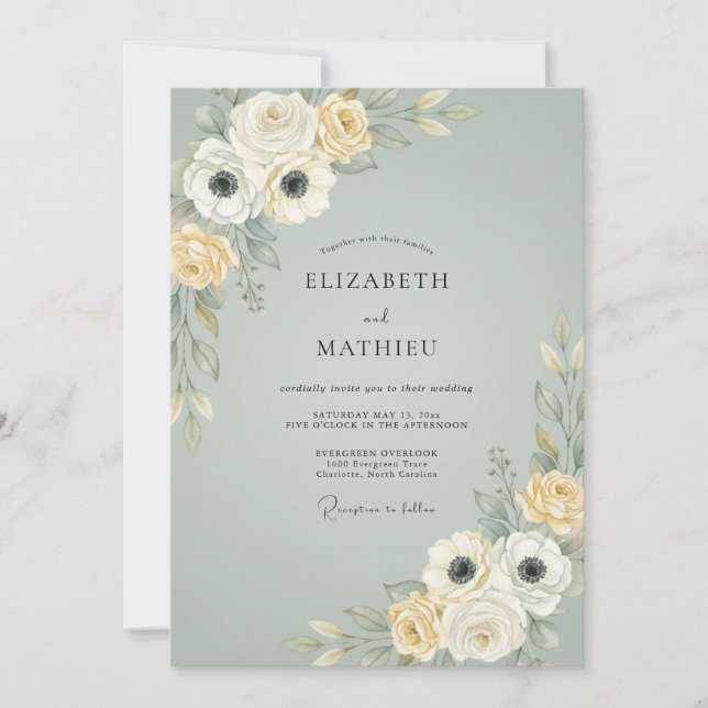 Convite Casamento Flor de Ardósia Empoeirada (Frente)