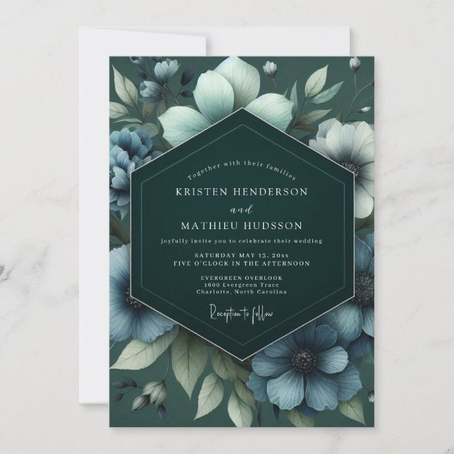 Convite Casamento Flor de Ardósia Esmeralda (Frente)