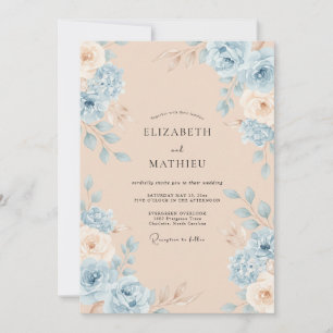 Convite Casamento Flor de Azul Empoeirado