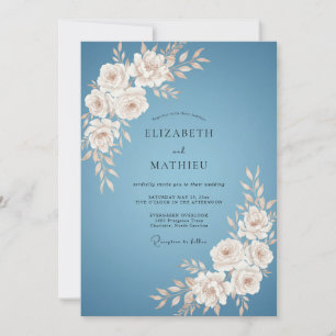 Convite Casamento Flor de Azul Empoeirado