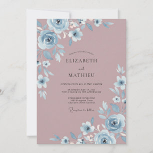 Convite Casamento Flor de Azul Empoeirado