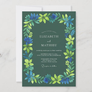 Convite Casamento Flor de Azul Profundo Verdejante