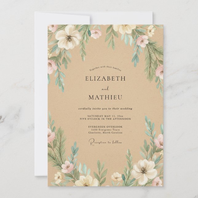 Convite Casamento Flor de Bege (Frente)
