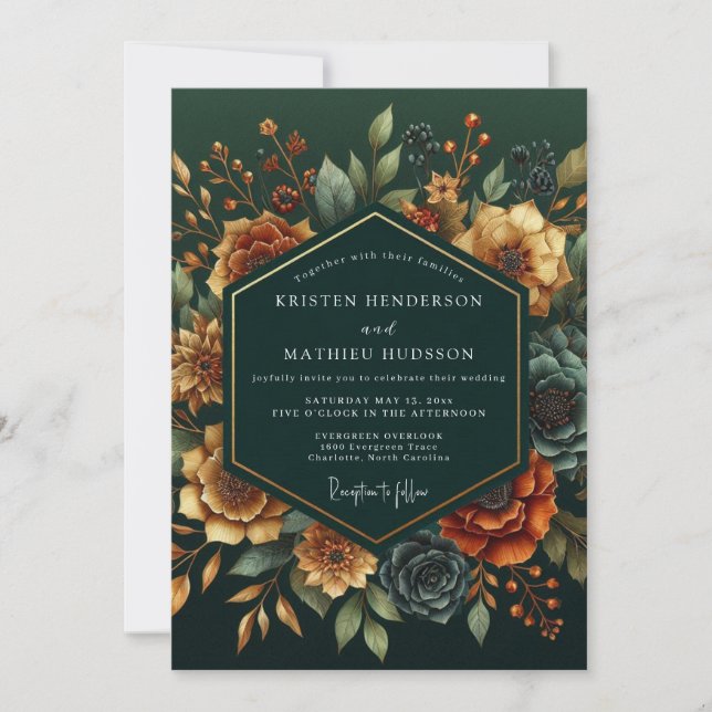 Convite Casamento Flor de Bege Esmeralda (Frente)