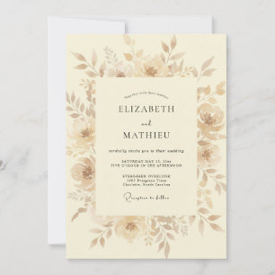 Convite Casamento Flor de Beige Pintado à Mão