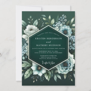Convite Casamento Flor de Bloom Esmeralda à Meia-Noite