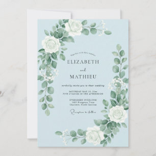 Convite Casamento Flor de Bloom Etéreo Azul Pálido