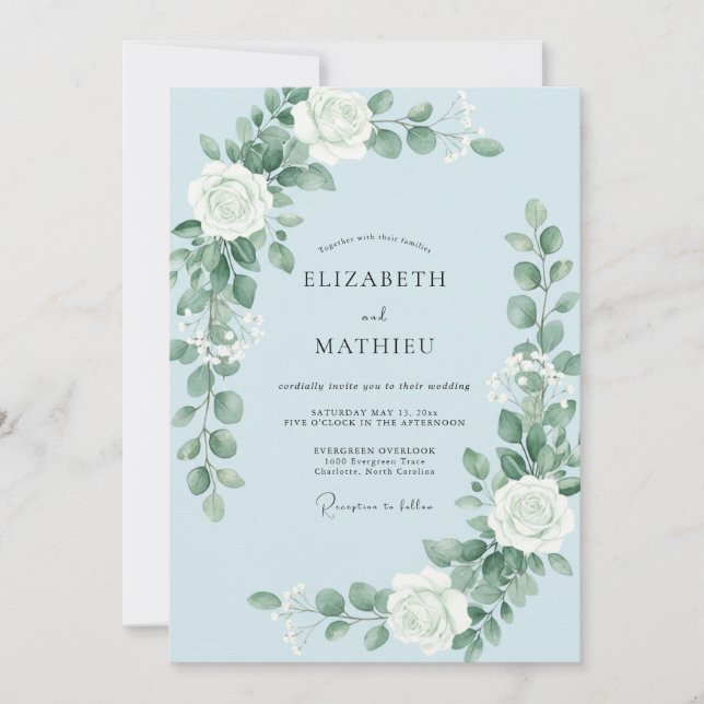 Convite Casamento Flor de Bloom Etéreo Azul Pálido (Frente)