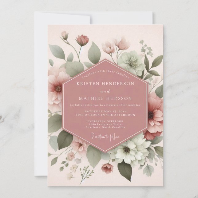 Convite Casamento Flor de Bloom Etéreo Rosa (Frente)