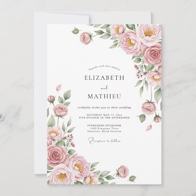Convite Casamento Flor de Bloom Etéreo Rosa (Frente)