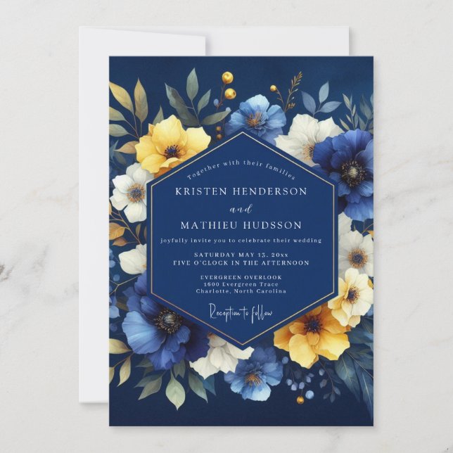 Convite Casamento Flor de Bloom Luminoso Índigo (Frente)