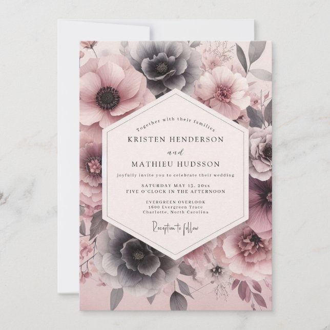 Convite Casamento Flor de Bloom Slate Cor-de-rosa (Frente)