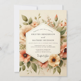 Convite Casamento Flor de Bloom Vintage Pêssego