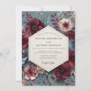 Convite Casamento Flor de Bloom Vitoriano Borgonha