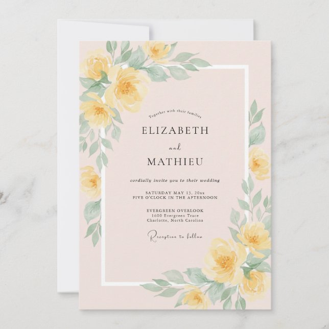 Convite Casamento Flor de Blossom Amarelo Macio (Frente)
