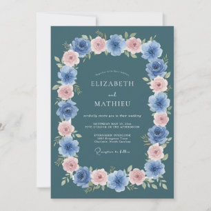 Convite Casamento Flor de Blossom Azul Ardesia