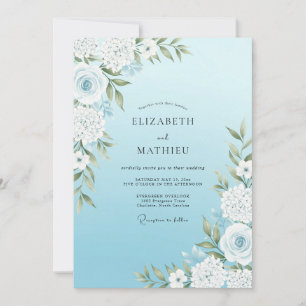 Convite Casamento Flor de Blossom Azul Céu