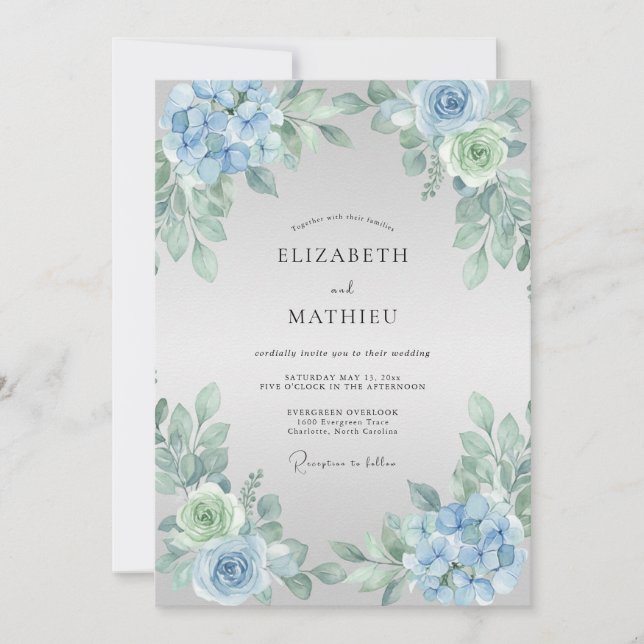 Convite Casamento Flor de Blue Blossom (Frente)