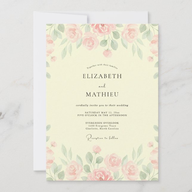 Convite Casamento Flor de Blush Cremoso (Frente)