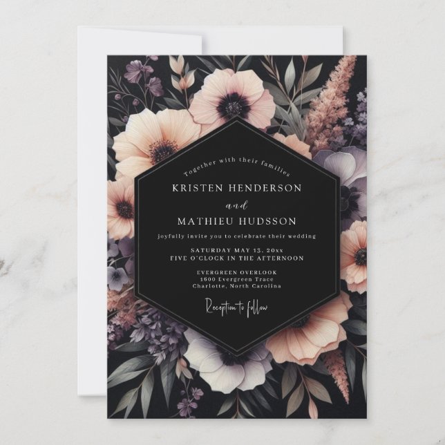 Convite Casamento Flor de Blush Gótico (Frente)