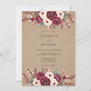 Convite Casamento Flor de Borgoña Etéreo