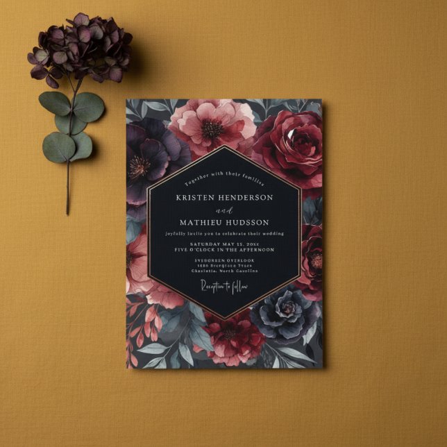 Convite Casamento Flor de Borgonha Dourada (Criador carregado)