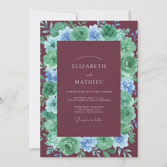 Convite Casamento Flor de Borgonha Verdejante (Frente)