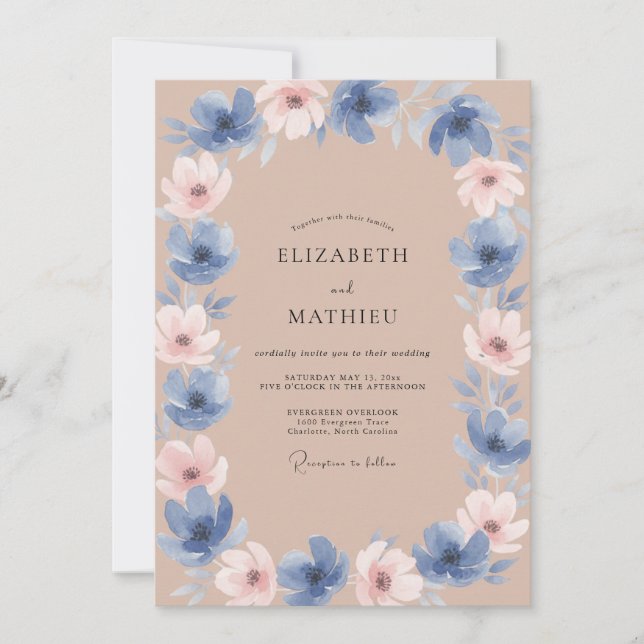 Convite Casamento Flor de Borragem Taupe (Frente)