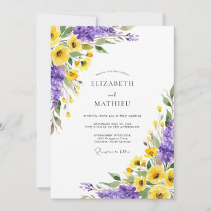 Convite Casamento Flor de Botânica Amarela Roxa