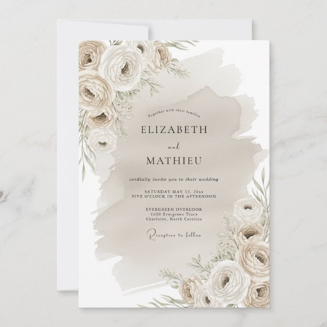 Convite Casamento Flor de Campo Bege (Frente)