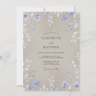Convite Casamento Flor de Campo Bege Azul-marinho
