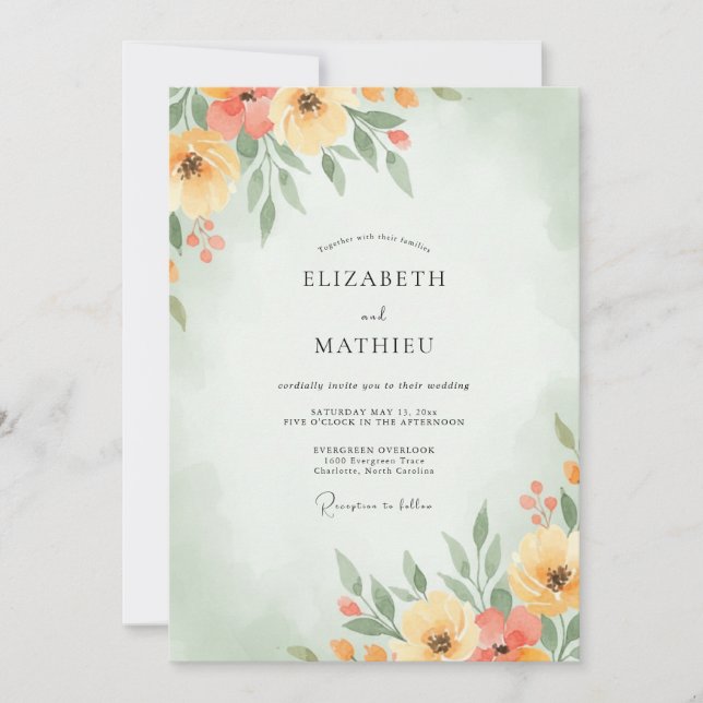 Convite Casamento Flor de Campo com Manteiga de Pêssego (Frente)