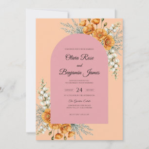 Convite Casamento Flor de Campo Cor de Pêssego Ócre