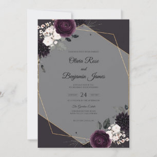 Convite Casamento Flor de Carvão de Ameixa