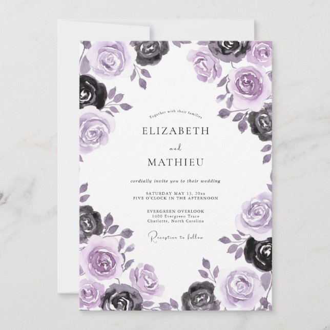 Convite Casamento Flor de Carvão Malva (Frente)