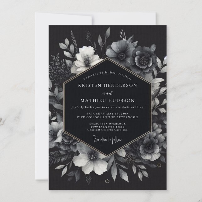 Convite Casamento Flor de Carvão Sombrio (Frente)