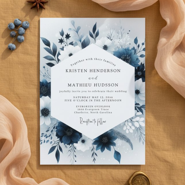 Convite Casamento Flor de Celeste Marinho (Criador carregado)
