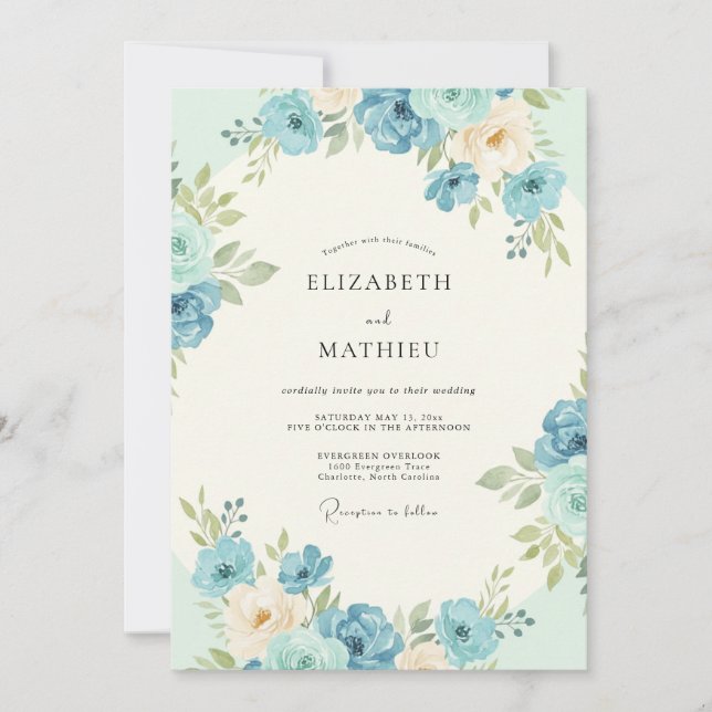 Convite Casamento Flor de Centáurea Azul (Frente)
