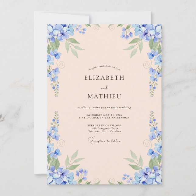 Convite Casamento Flor de Centáurea Champanhe (Frente)