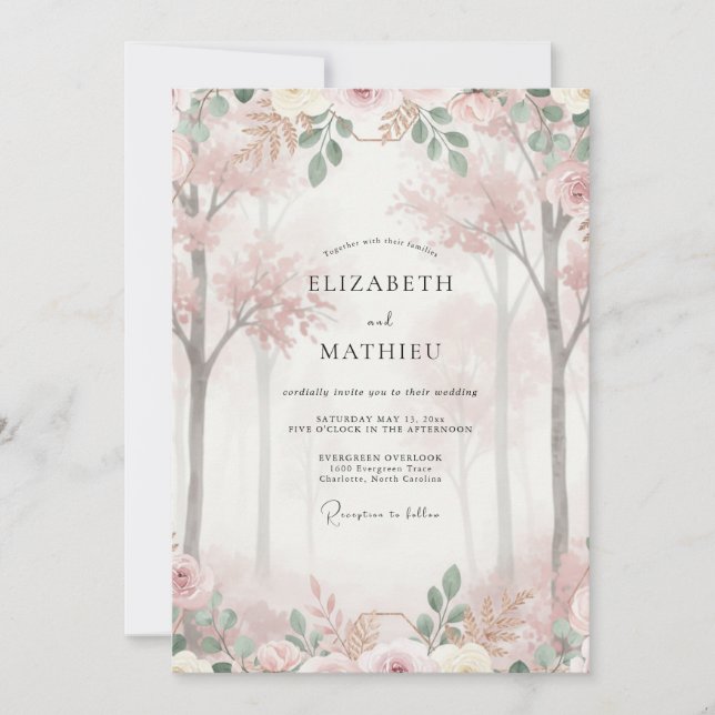 Convite Casamento Flor de Cerejeira Blush (Frente)