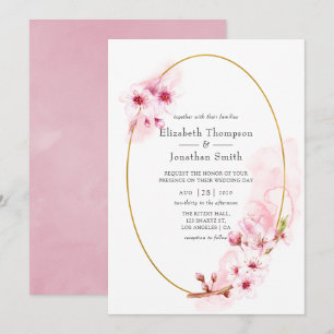 Convite Casamento Flor de Cerejeira Primavera Rosa