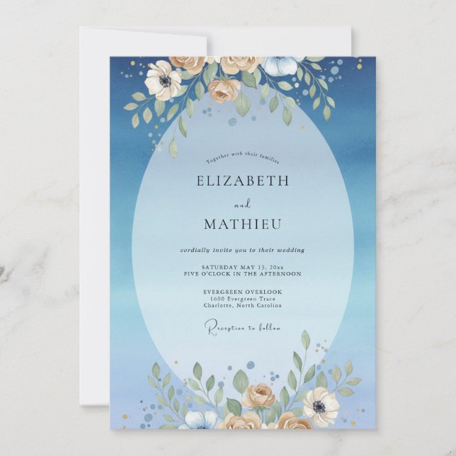 Convite Casamento Flor de Champagne Azure (Frente)