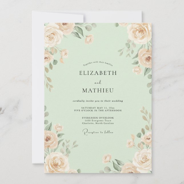 Convite Casamento Flor de Champagne Menta (Frente)