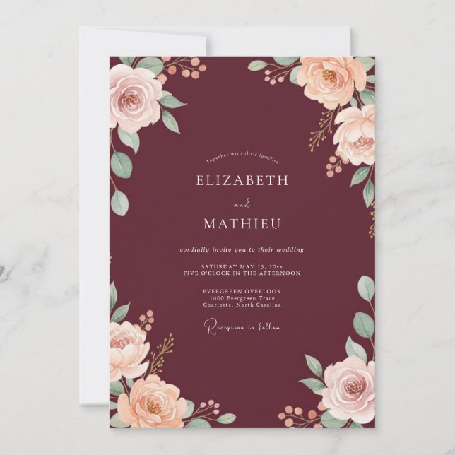 Convite Casamento Flor de Champanhe Bege (Frente)