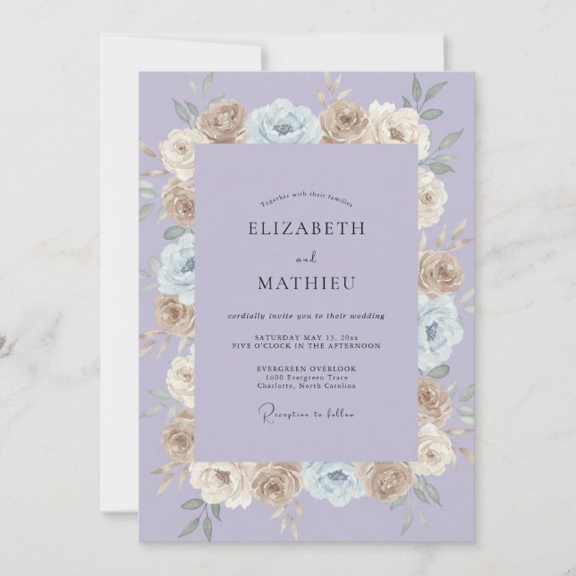 Convite Casamento Flor de Champanhe Lilás (Frente)